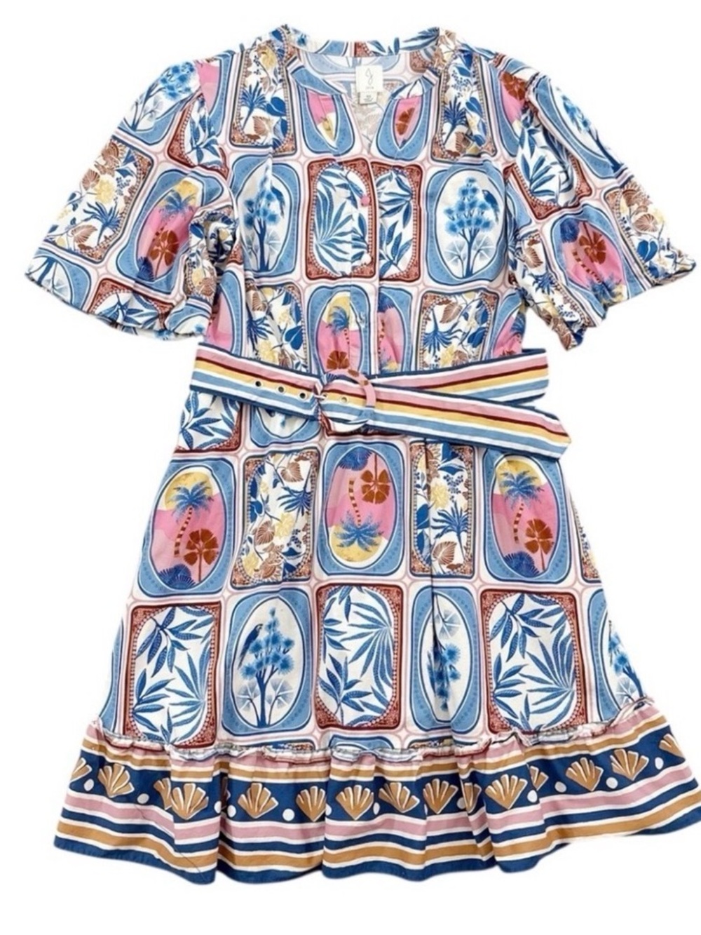 NWT Joie Burton Down Belted Puff Sleeve Printed Mini Dress - Picture 3 of 14